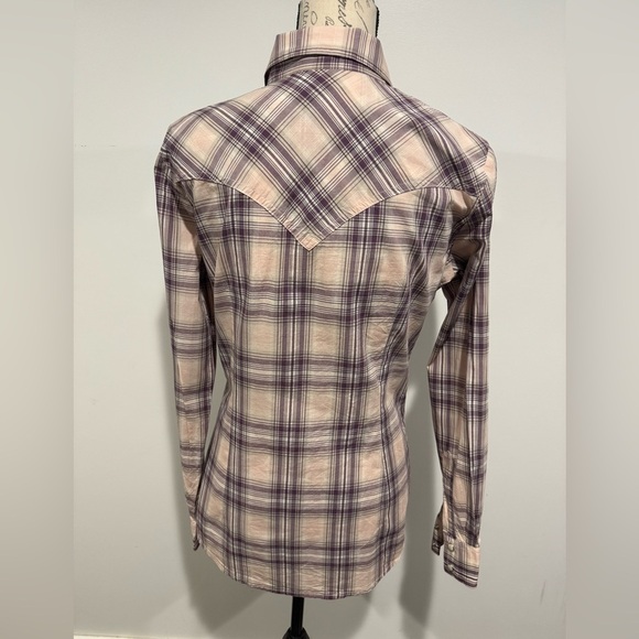 Wrangler Retro Pearl Snap Purple Plaid Long Sleeve Shirt Womens Size Small - Picture 3 of 7